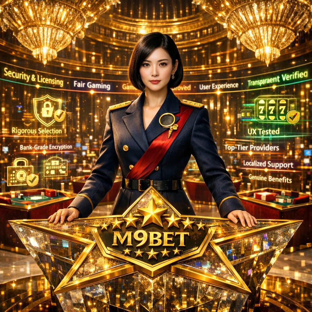 Professional Asian quality inspector at M9BET five-star evaluation chamber certifying rigorous security, fair gaming, diverse games, seamless UX, and real player value for online casino Singapore real money platforms across Southeast Asia.